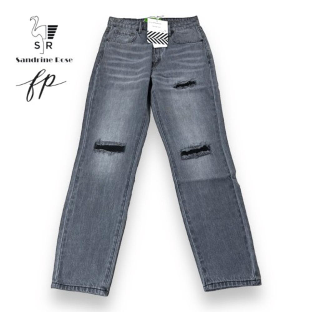 Free People Straight Leg Distressed Jeans in Washed Gray runs small